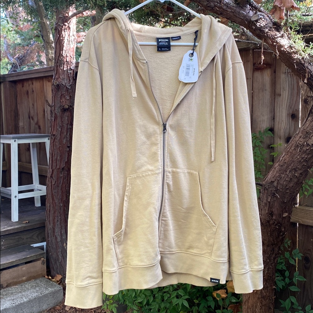 NEW Prana Men’s North Country Full Zip Hoodie L Beige Organic Cotton